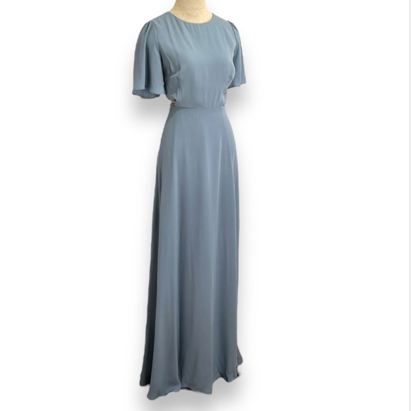 ASTR The Label The Katrina Dress Size Medium Steel Blue Maxi Length Slit Cut Out - Picture 1 of 16